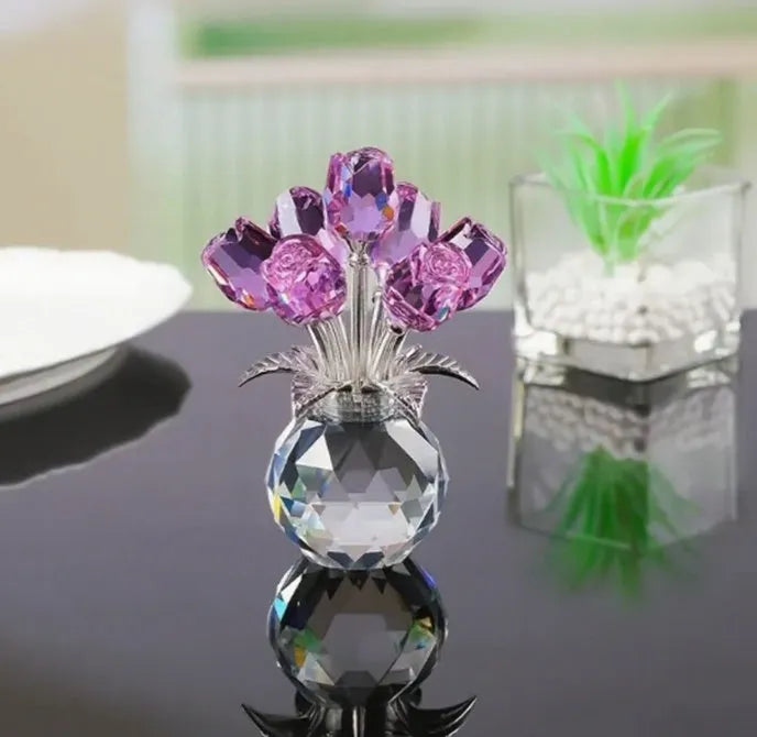 Geometric K9 crystal rose glass decoration in Chinese style with wire drawing manufacturing