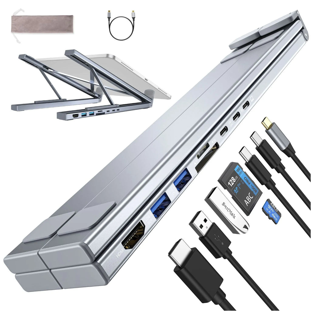 Aluminium alloy folding laptop docking station with multiple USB and HDMI ports