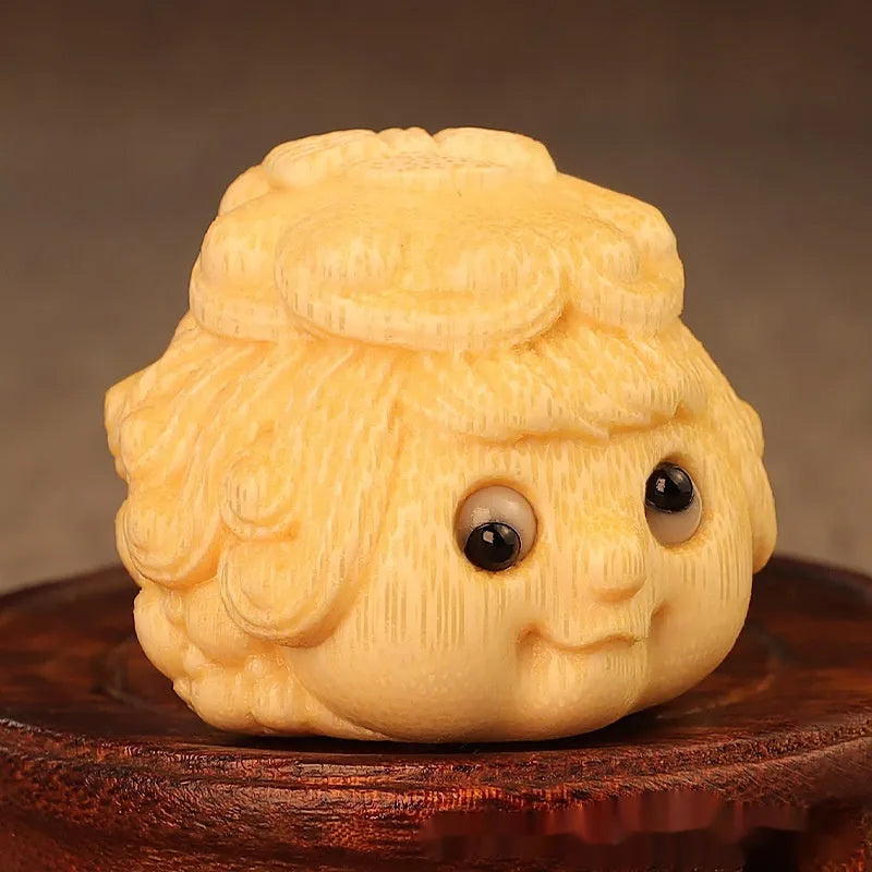 Solid bamboo golden toad princess ornament with detailed carving in cute style