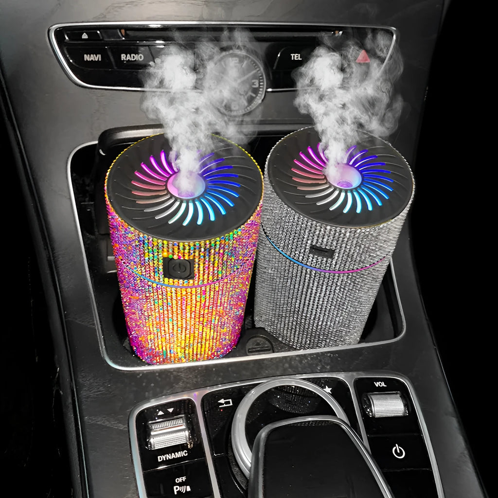 Car mounted air purification humidifier with diamond design in seven colour options