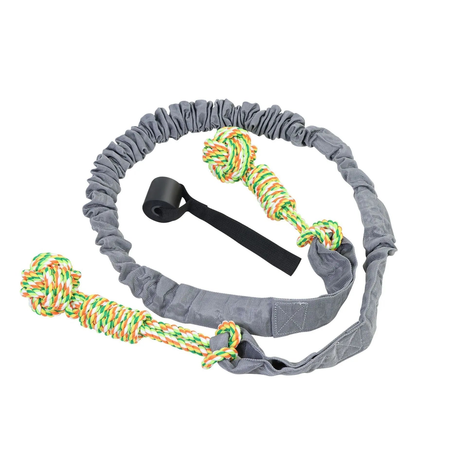 Cotton dog tug rope toy in red, grey, and black colour options.