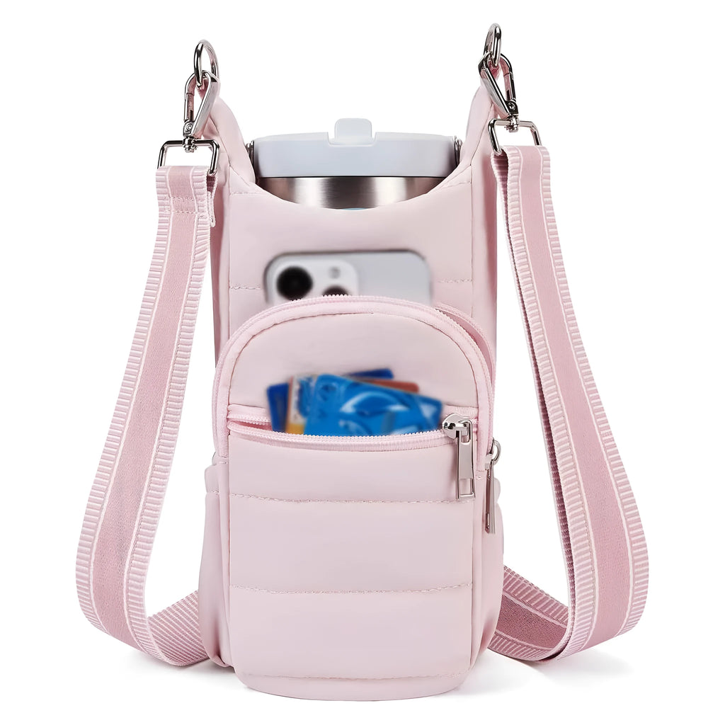 Cycling water bottle bag in black, pink or beige for bicycle handlebar mounting