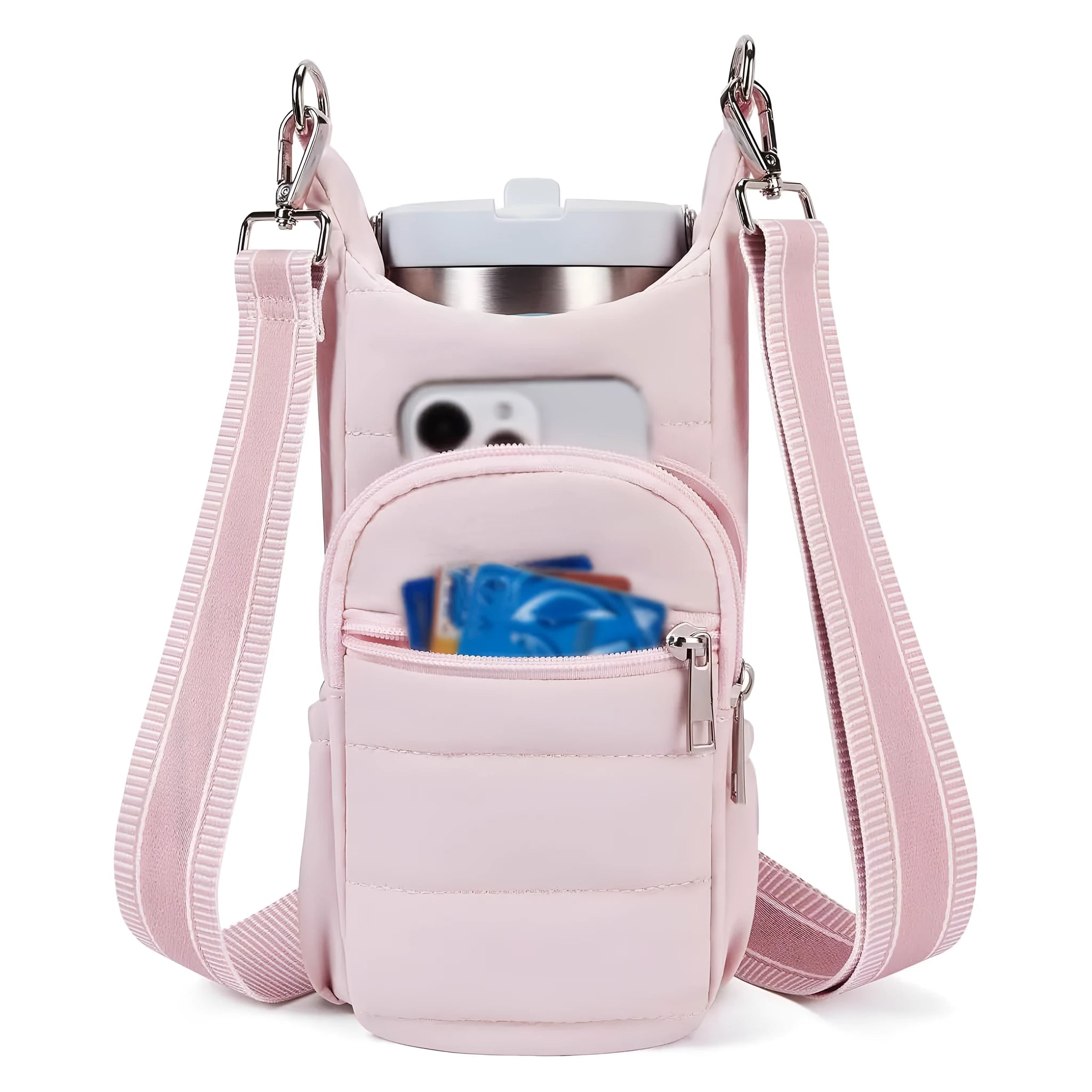 Cycling water bottle bag in black, pink or beige for bicycle handlebar mounting