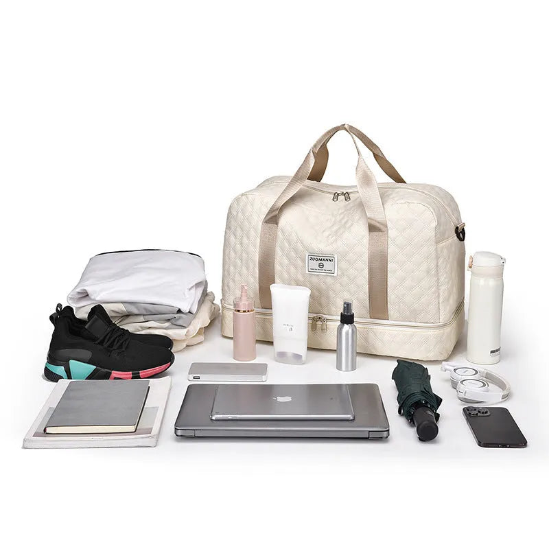 Oxford cloth portable large capacity travel bag in solid colour with 36-55L storage capacity