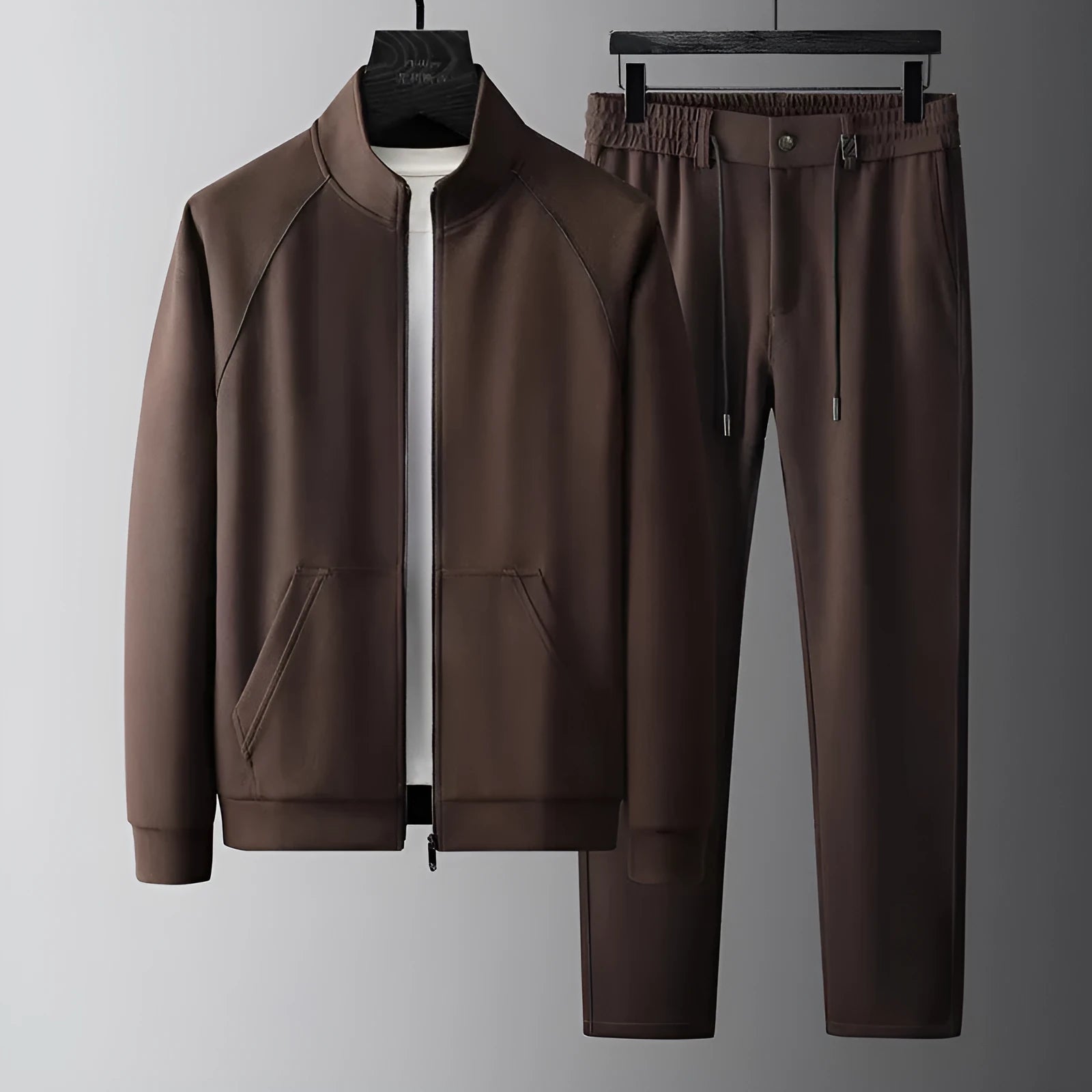 Slim fit stand collar casual sports jacket and trousers track suit in black colour