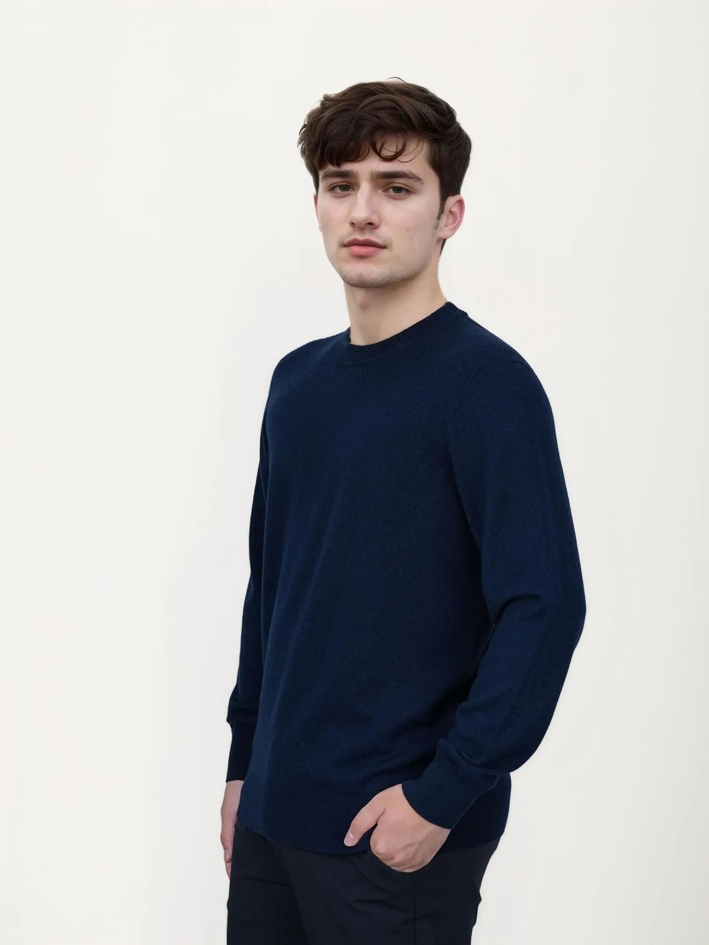 Men's regular fit wool pullover sweater in light grey colour for autumn winter wear