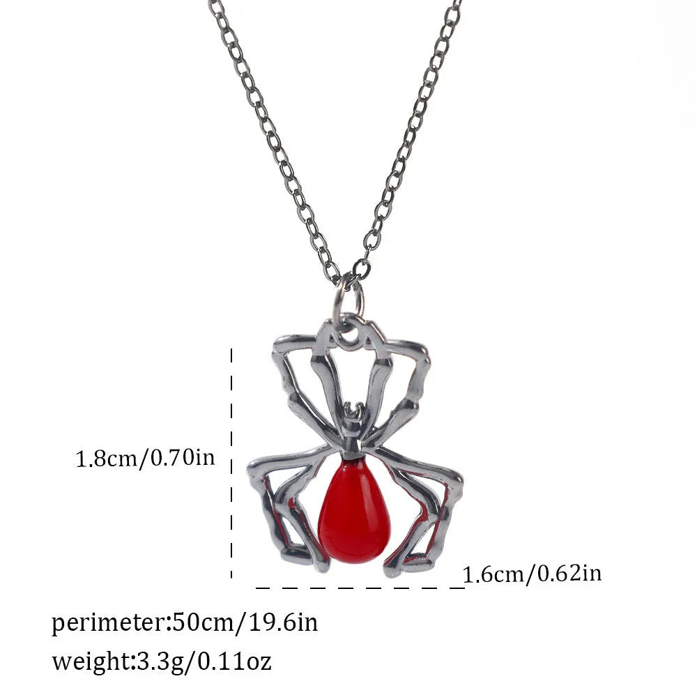 Dark Halloween necklace with zinc alloy electroplated pendant showing spider web and bat designs on regular chain