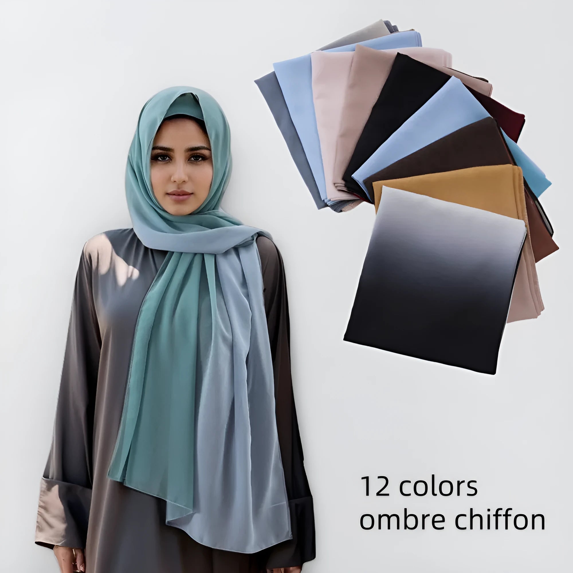 Long lightweight chiffon summer scarf for women draped to show its 175cm length and soft fabric.