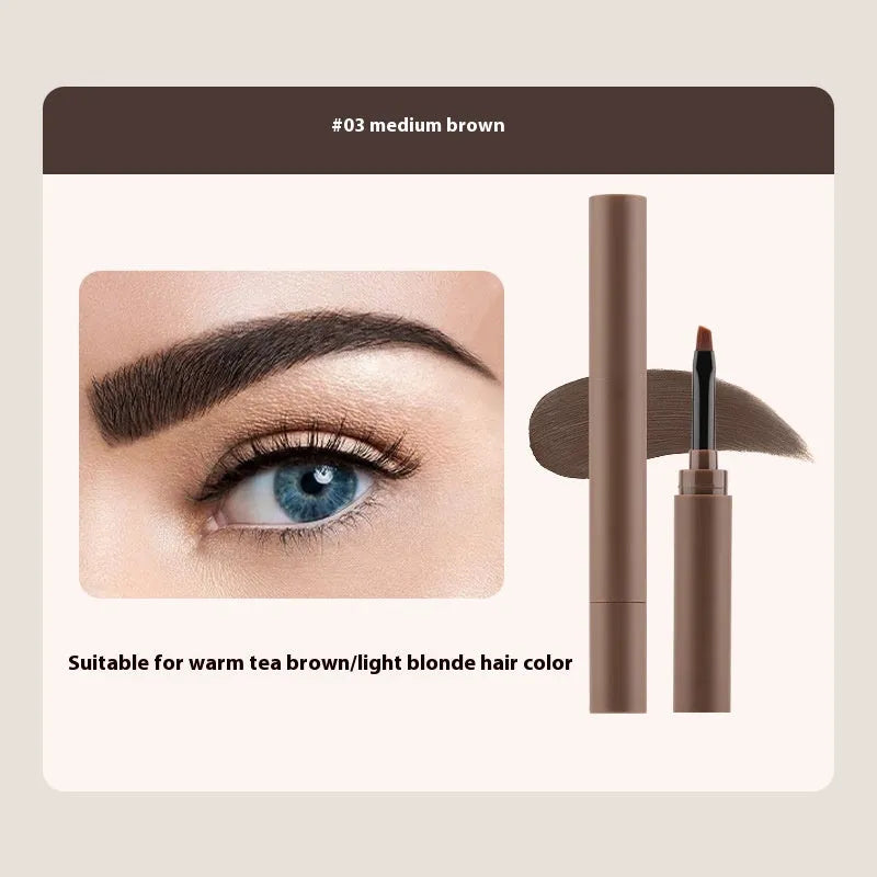 Double-headed eyebrow cream kit showing pencil and powder ends with five shade options displayed.
