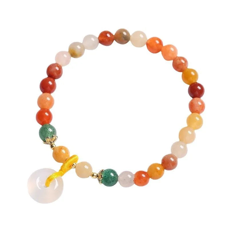 Chinese style handmade natural jinsi jade safety buckle bracelet with red agate and emerald beads