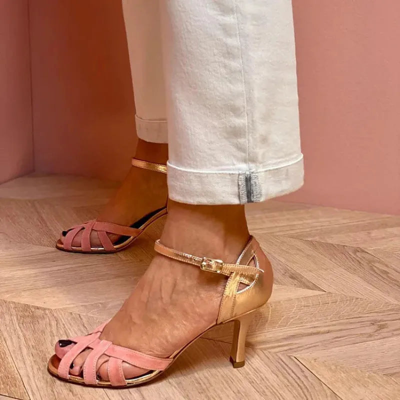 Plus size over-the-knee summer sandals with buckle fastening and peep toe design in four colour options