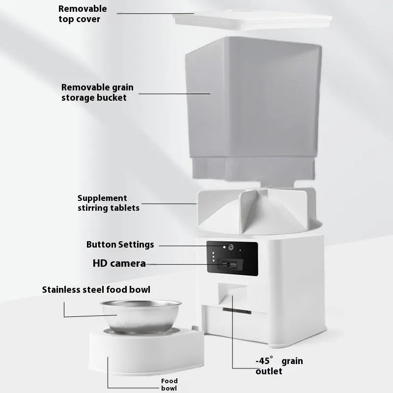 Double bowl pet intelligent feeder with 5L stainless steel bowl for dogs and cats