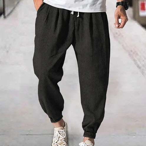 Men's cotton casual trousers with elasticated ankle cuffs in multiple colours including light green