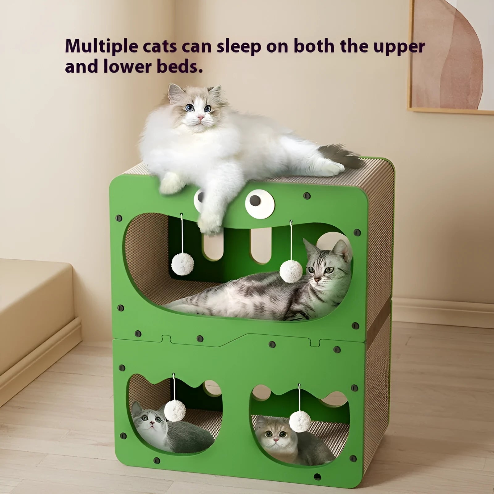 Double layer cat scratching board and nest bed in a choice of cute styles including owl and cat head designs.