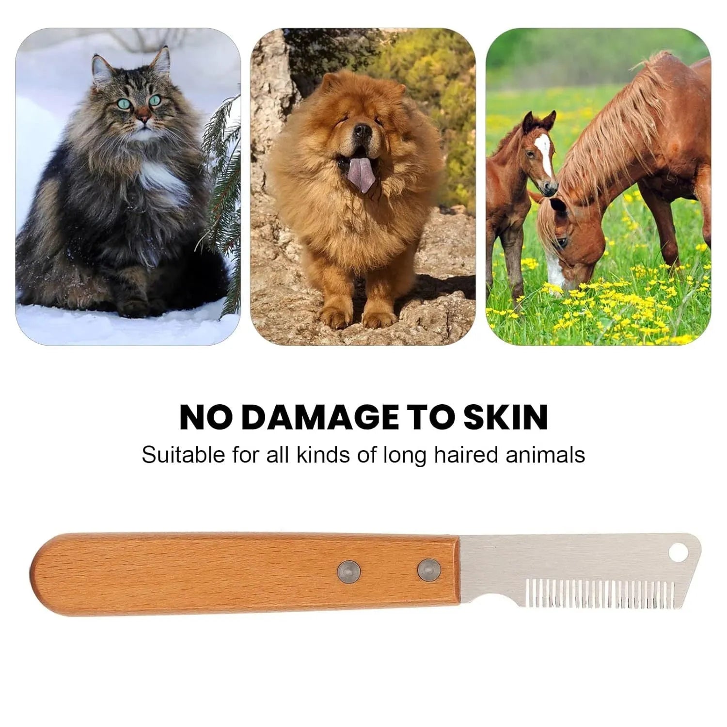 Pet stripping comb grooming tool with wood handle and metal teeth for dogs and cats