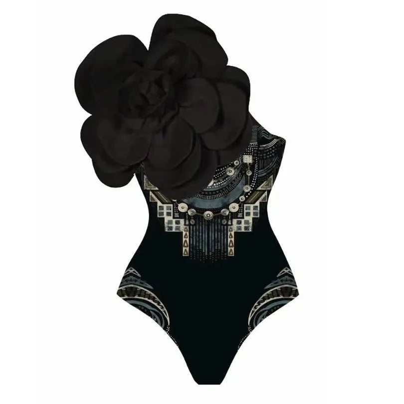 Women's floral print one-piece swimsuit with optional wrapped skirt