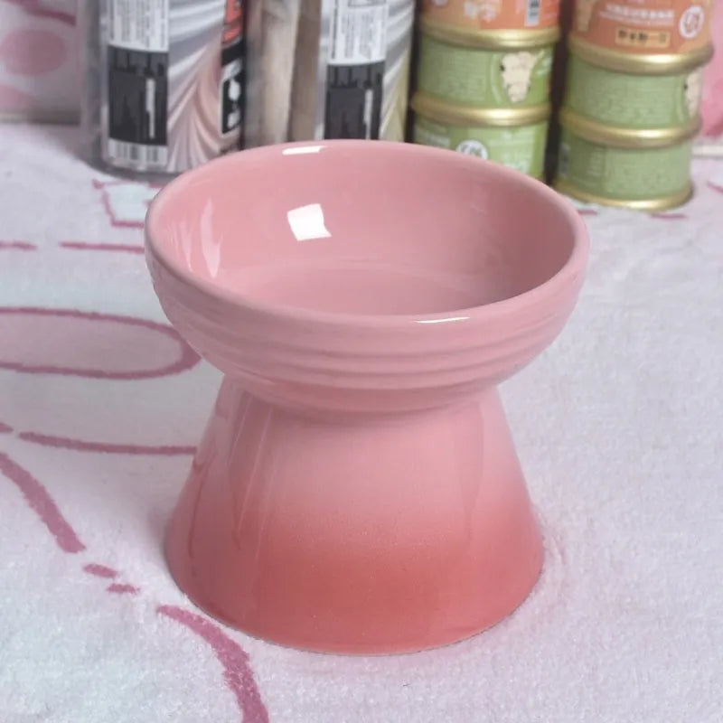 Ceramic pet bowl with raised base and various rim shape options