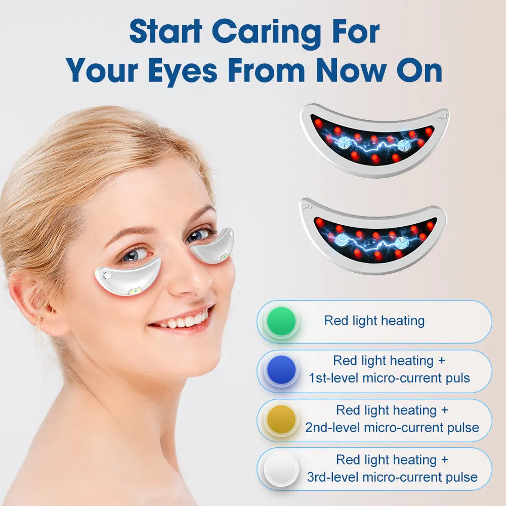 White handheld red light EMS facial and eye beauty massager device on a plain background.