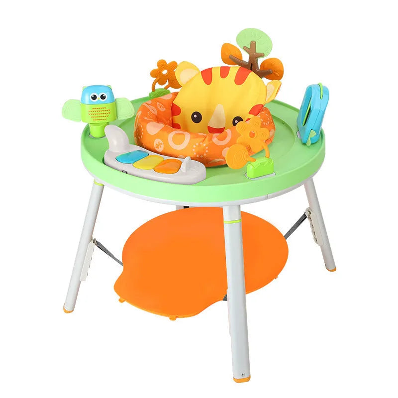 Baby jumping chair with three-in-one function as gymnastic rack, featuring interactive toys for ability training