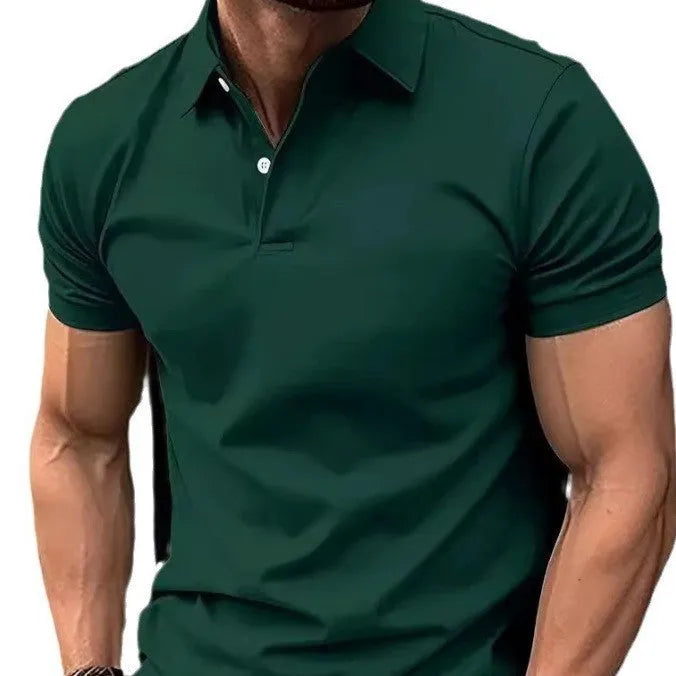 Men's slim fit short sleeve button shirt in solid colour on hanger