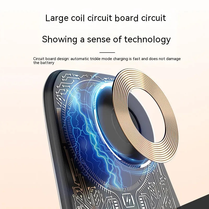 Transparent small chair wireless charger phone stand showing white, blue, and pink colour options