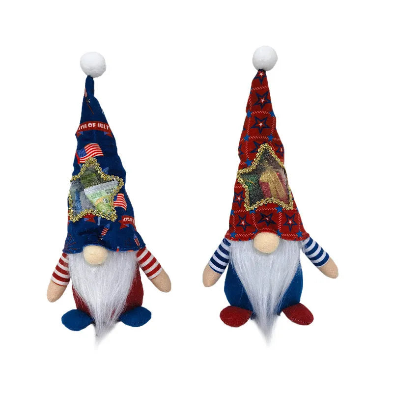 Two faceless baby doll Rudolf Christmas ornaments with suit-style design on cloth material