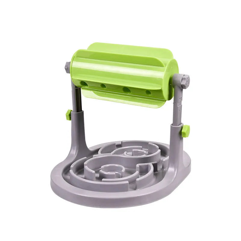 Adjustable height interactive pet food puzzle feeder for dogs and cats