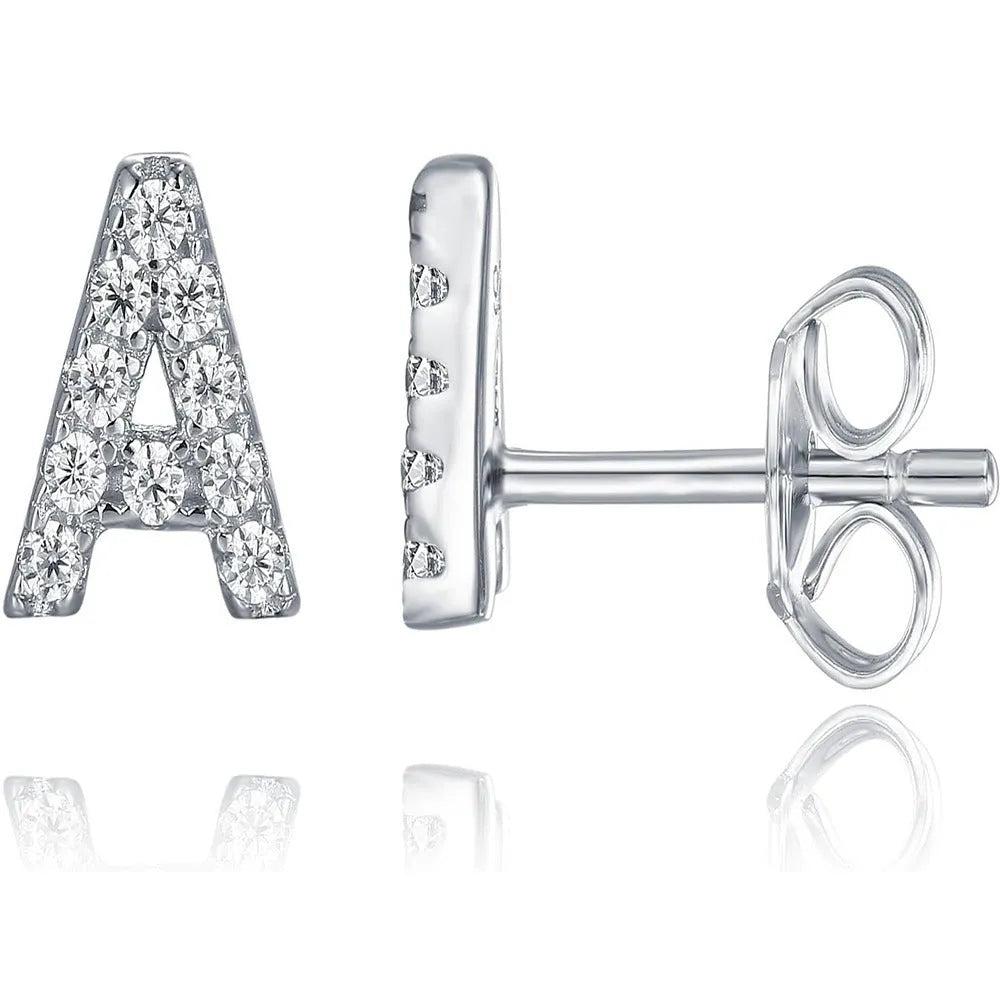 Gold-plated brass alphabet earring showing a single letter with zircon detail on a copper base.