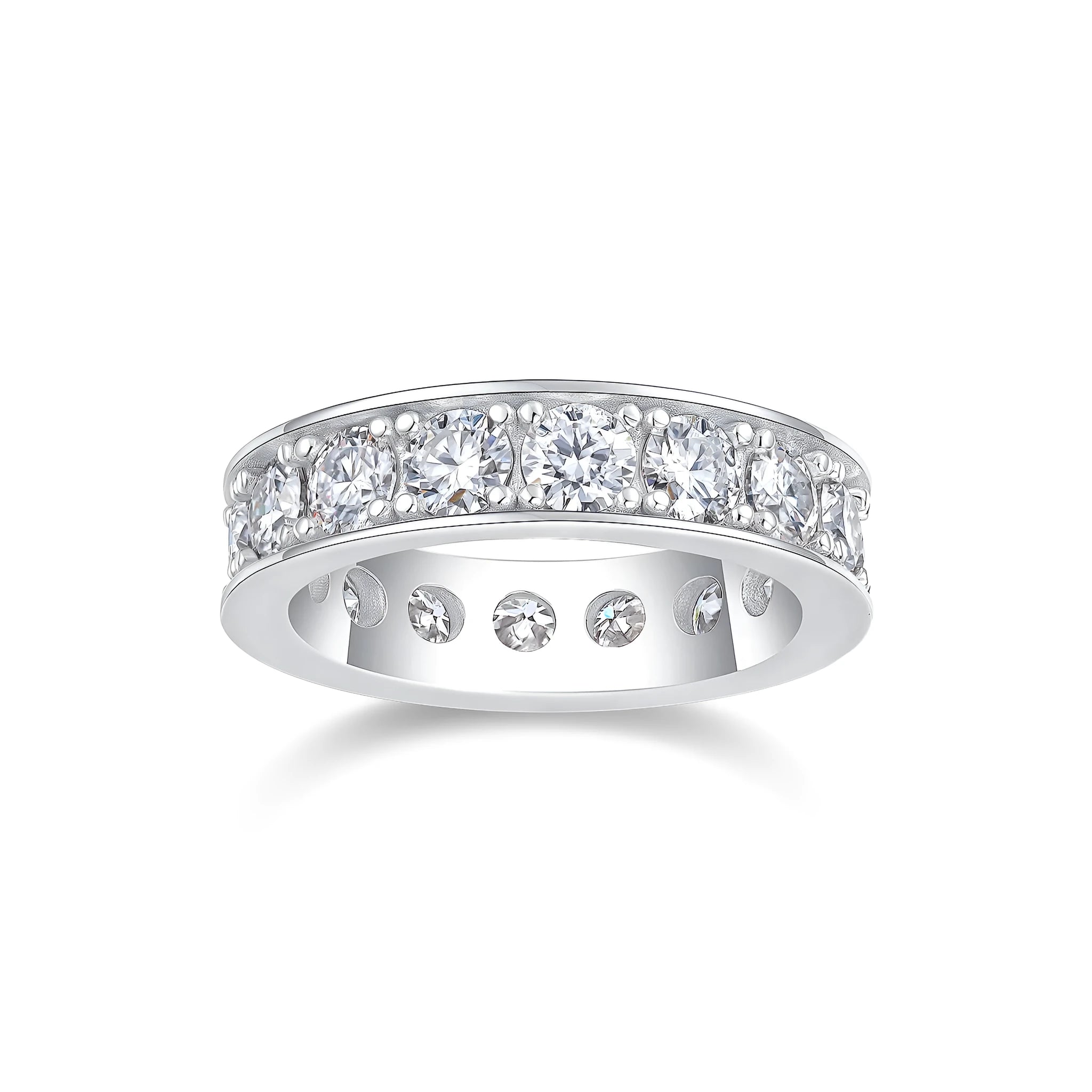 Flowing Cloud Passion wedding ring set with 0.3-carat moissanite in S925 silver with platinum plating on white background