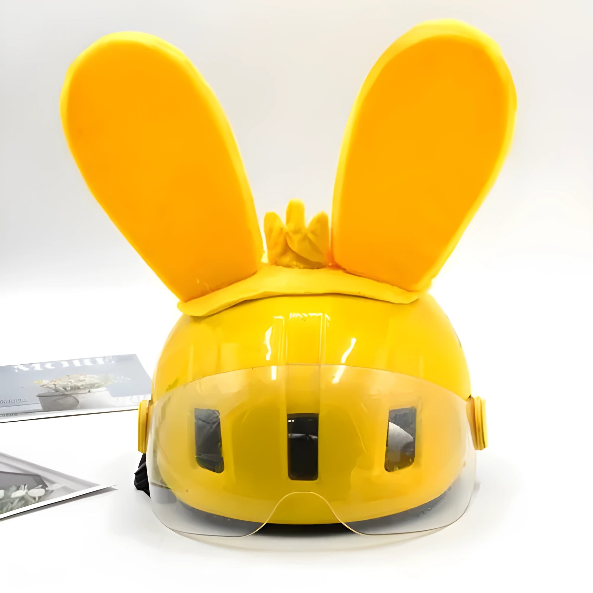 Rabbit Glow Ears locomotive-themed helmet ornament with velcro bottom attachment