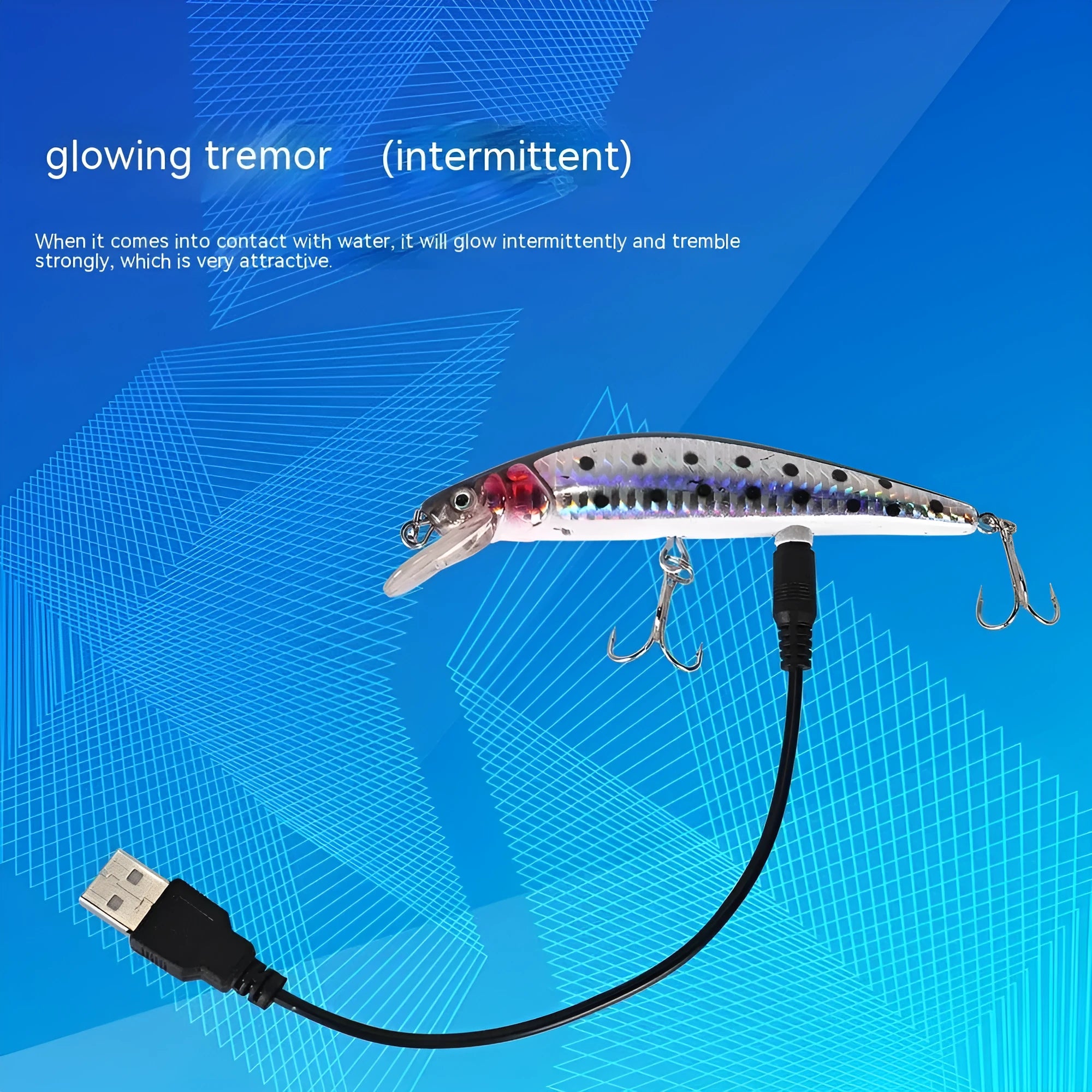 Floating Mino electric USB bait lamp with colourful design and blister packaging