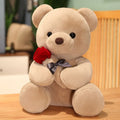 Rose bear plush stuffed animal doll in beige, brown or grey with cartoon design