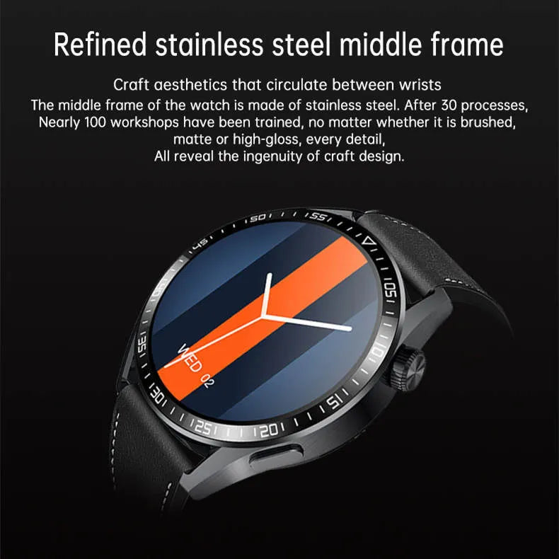 Black GS3 Max smartwatch on wrist showing heart rate data on its 1.35 inch IPS screen.