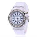Women's LED luminous quartz watch with round 43mm dial on a silicone strap