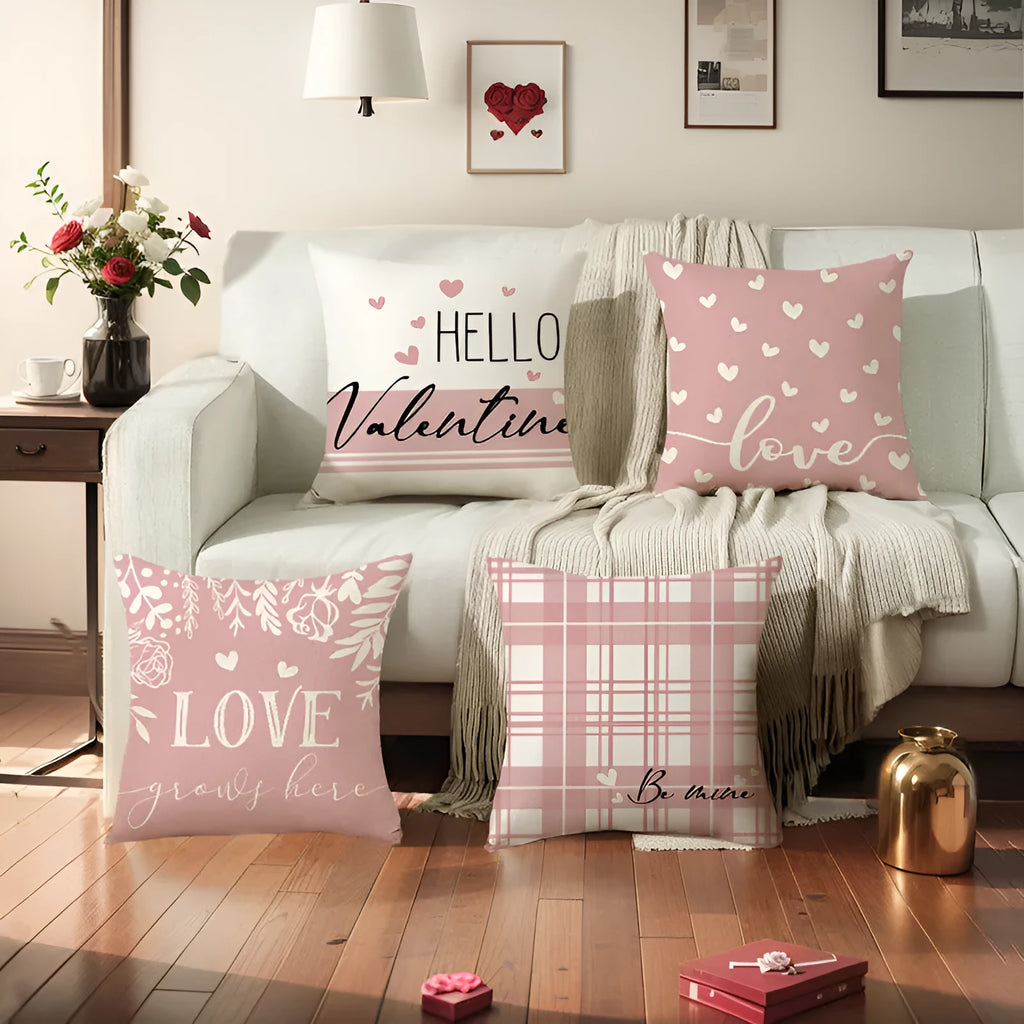Square plaid heart printed pillow cover for Valentine's Day in 45x45cm size