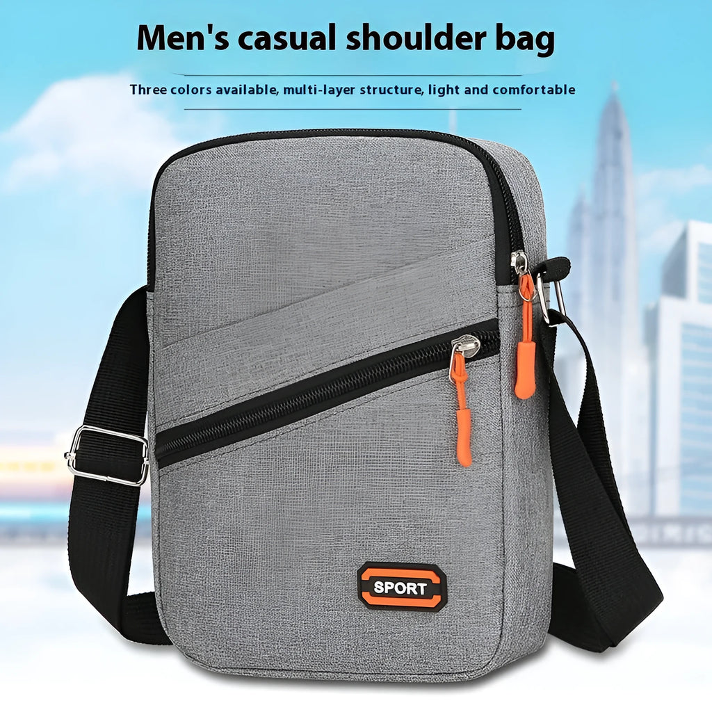 Oxford cloth crossbody commuter bag in silver grey with contrast colour elements