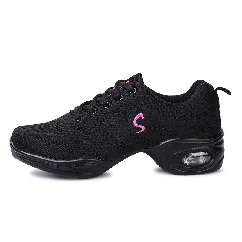 Women's breathable fly woven mesh dancing shoes with PU sole in multiple colour options