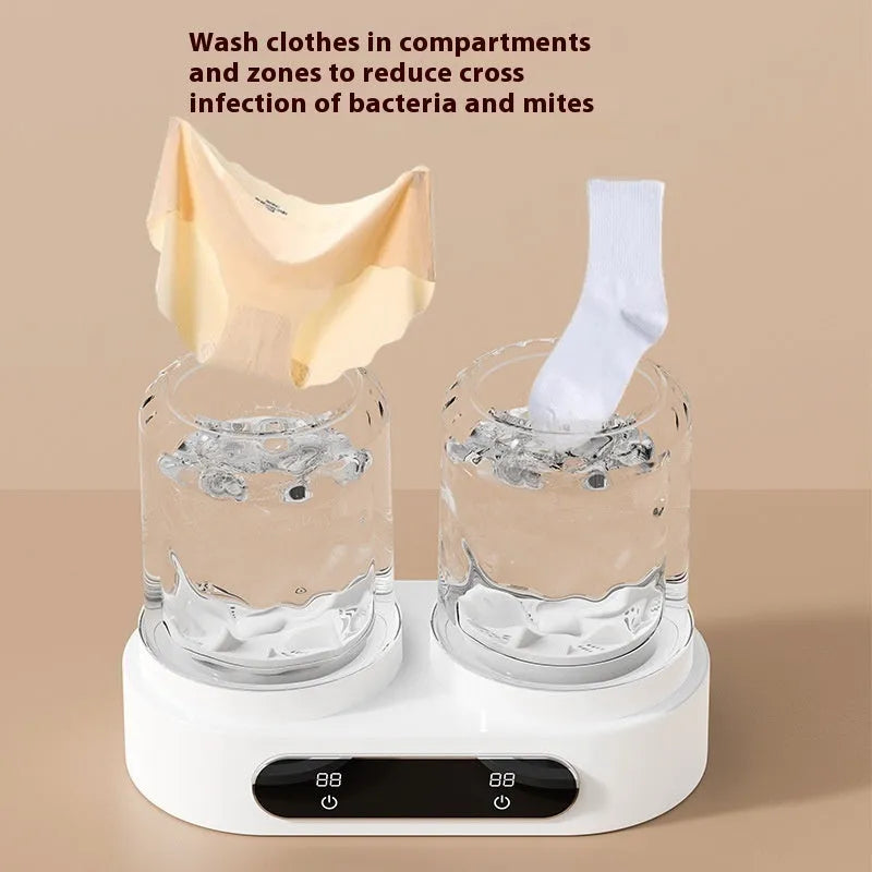 White double bucket USB mini washing machine for underwear and small laundry.