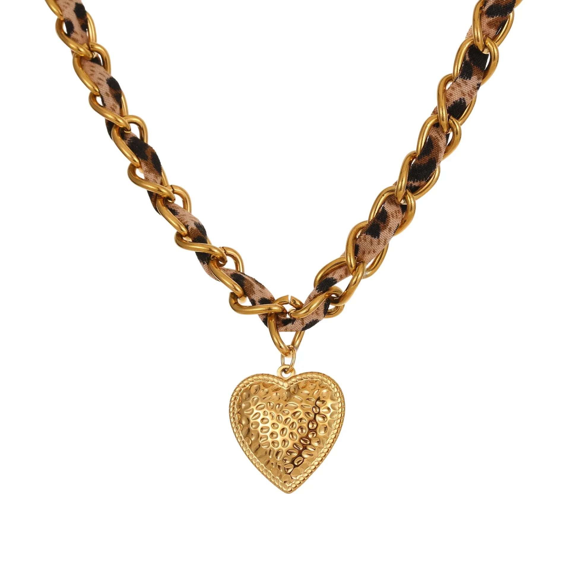 Stainless steel geometric leopard love pendant necklace on adjustable 41-50cm chain with 18K electroplated finish