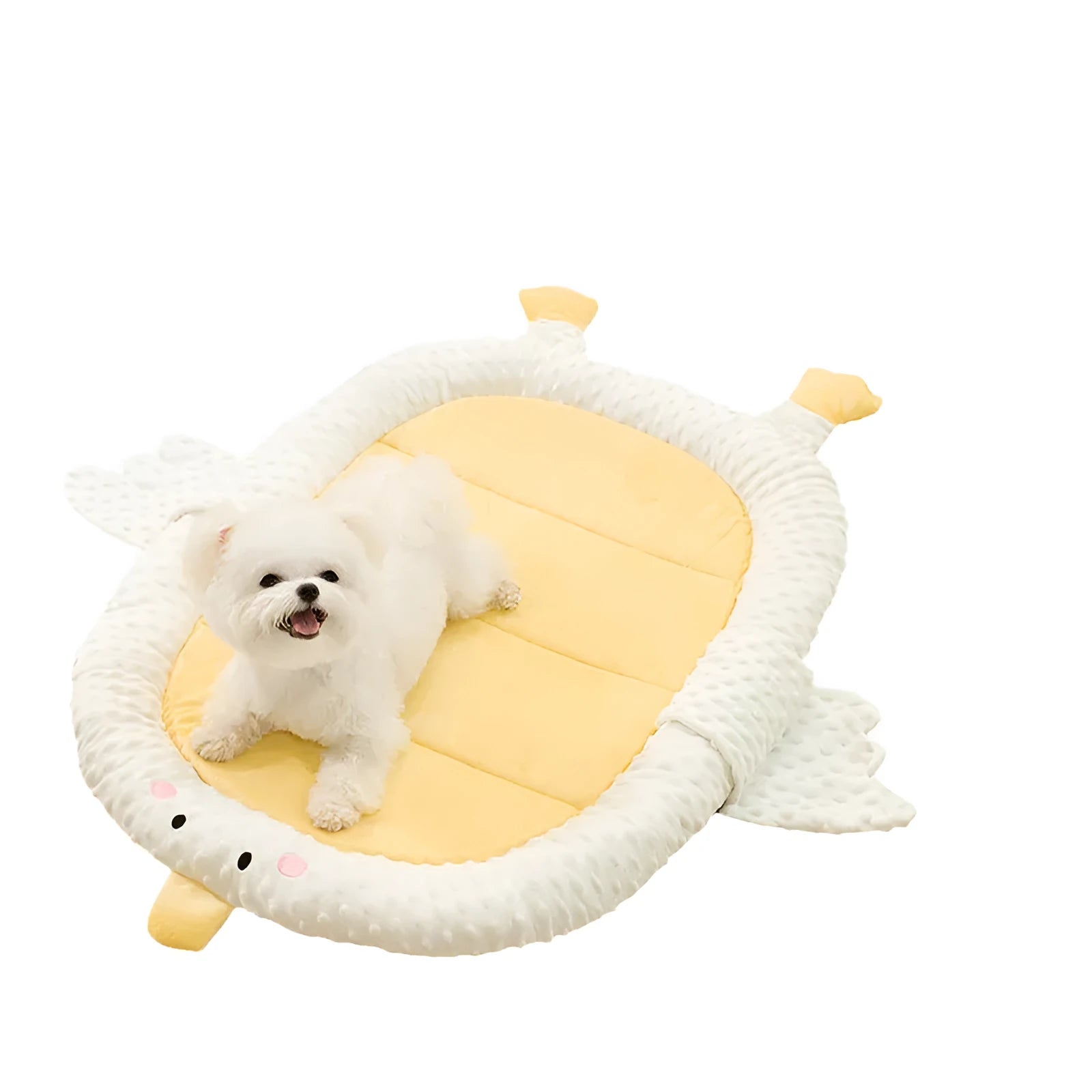 Grey waterproof orthopedic dog bed with supportive foam filling on wooden floor