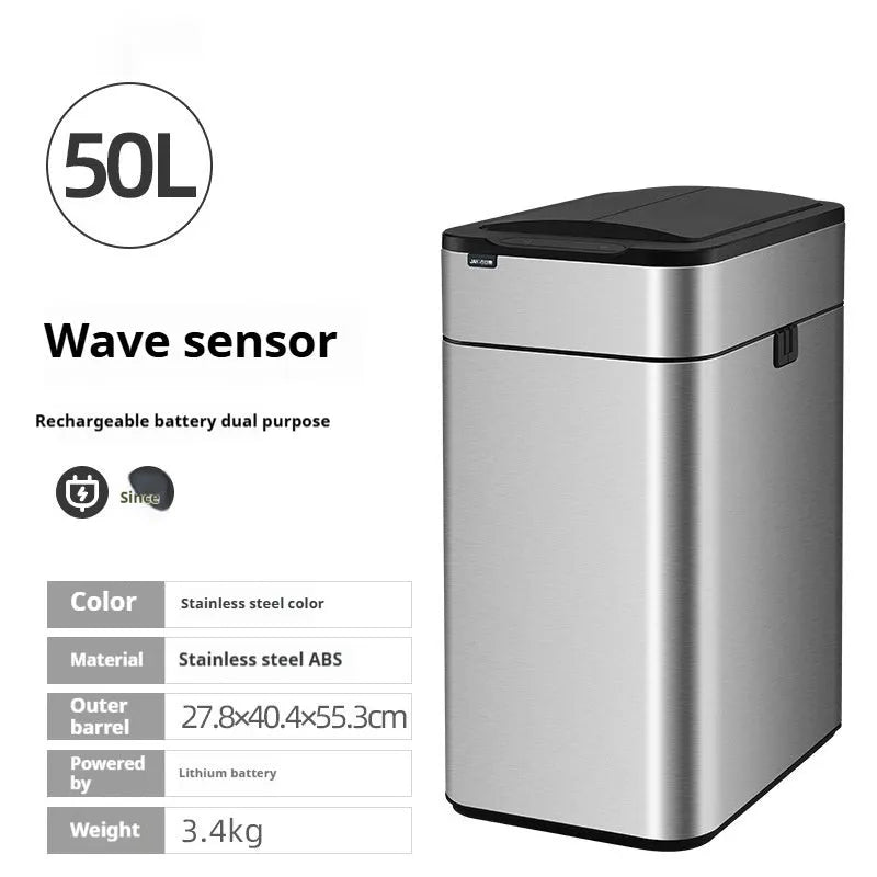 Stainless steel smart inductive trash can with square shape and deodorant system