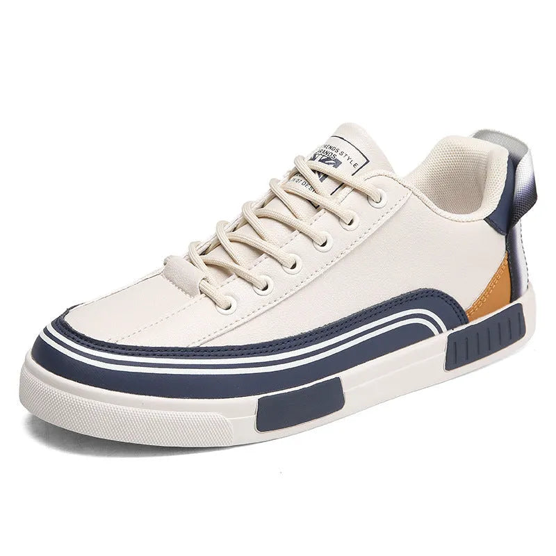 Men's beige canvas casual shoes with mesh side panels and flat heel