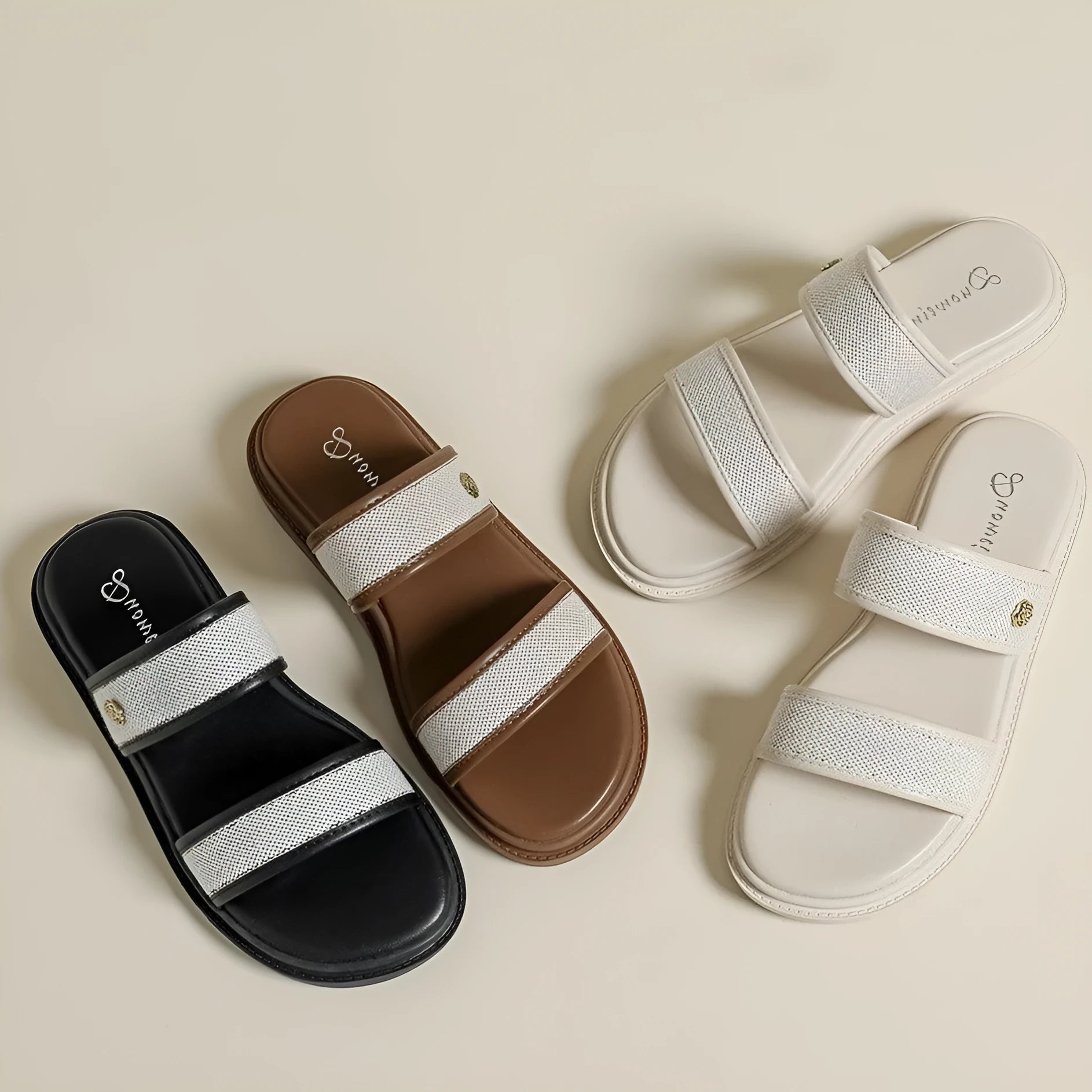 Women's brown vintage soft bottom flip-flops with artificial PU upper