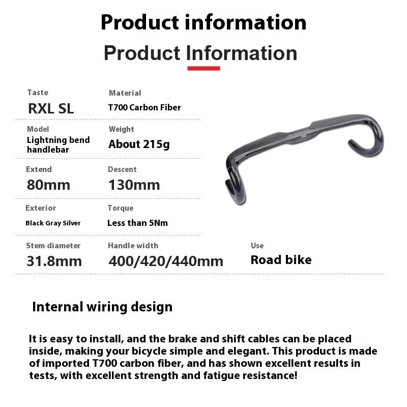 Road bicycle carbon fibre drop bar handlebar in Black Grey Silver colour