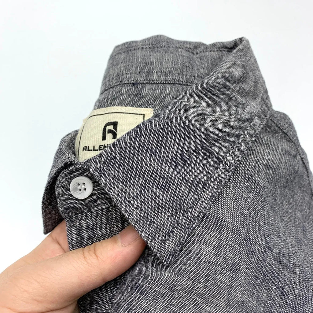 Men's summer cotton linen retro loose fit long sleeve shirt in light gray front view