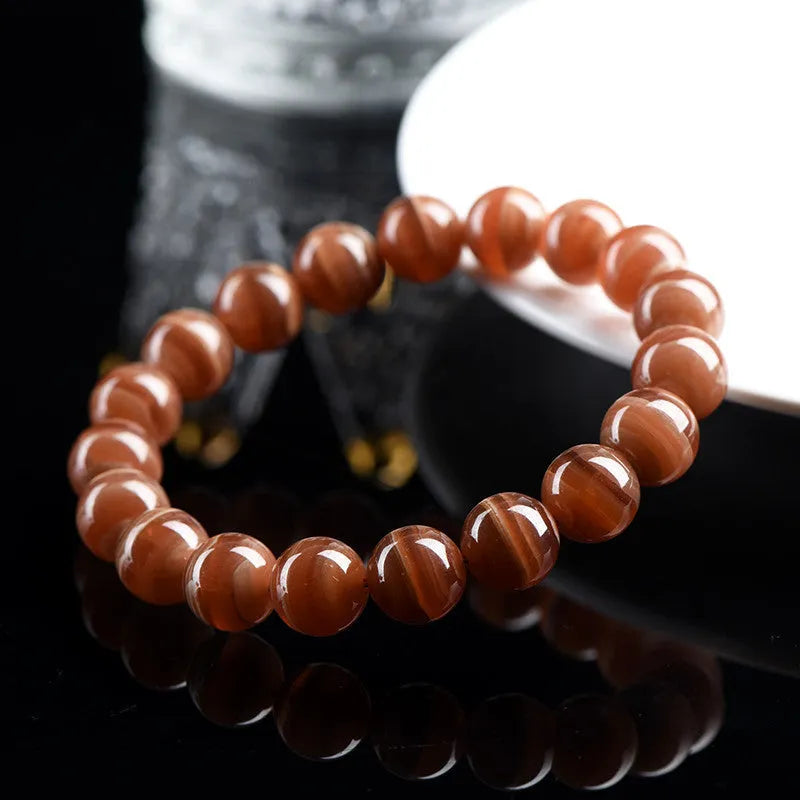 Natural Old Mine Rhodochrosite round beads bracelet with Ruyi pendant, 6mm or 8mm beads, vintage manganese spar colour