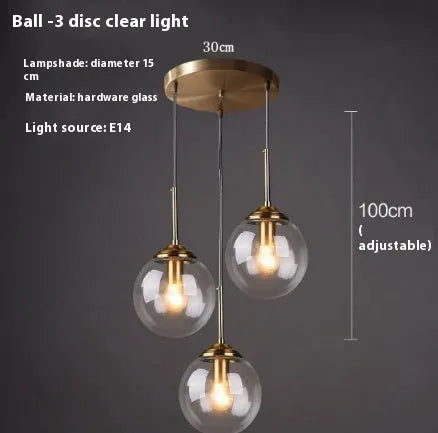 Modern round glass ball chandelier with spherical elements in Nordic style for living room or dining room