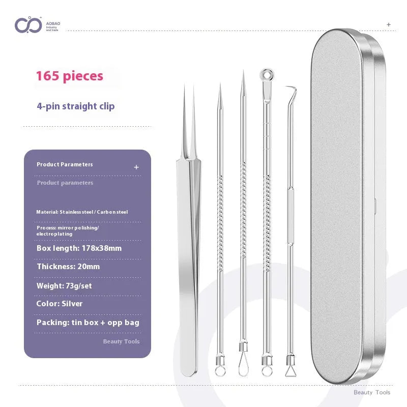 Four metal acne needles with ultra-fine pointed tips on a clean background.