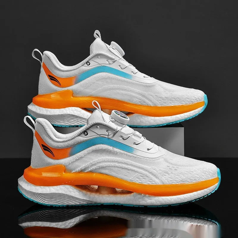 Men's high-top mesh running shoes in cotton candy colour with composite sole and lace-up closure