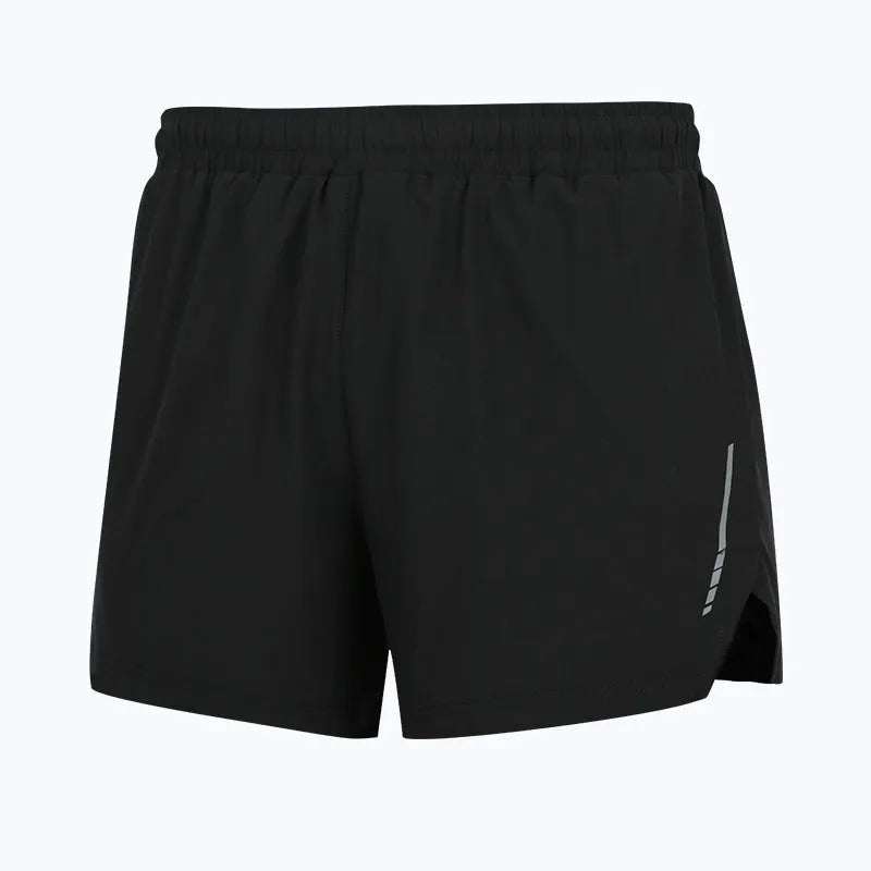 Men's quick-dry running shorts in grey, black, fluorescent green, and blue colours